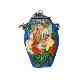 Vintage Art Deco Brass and Enamel Perfume Bottle Pendant