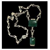 Antique Victorian 16" Jade Necklace with Silver Chain