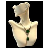 Antique Victorian 16" Jade Necklace with Silver Chain