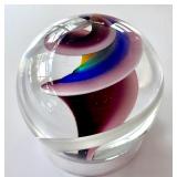 Colorful Glass Paperweight with Artistic Swirl Design