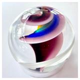 Colorful Glass Paperweight with Artistic Swirl Design