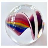 Colorful Glass Paperweight with Artistic Swirl Design