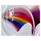 Colorful Glass Paperweight with Artistic Swirl Design