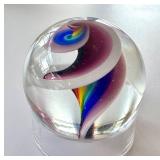 Colorful Glass Paperweight with Artistic Swirl Design