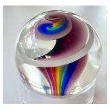 Colorful Glass Paperweight with Artistic Swirl Design