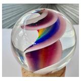 Colorful Glass Paperweight with Artistic Swirl Design