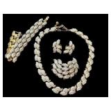 Vintage Crown Trifari Necklace, Bracelet, and Clip-On Earring Set