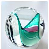 Colorful Glass Handblown One Inch Marble with Aquatic Swirl Design