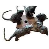 Antique Five Mice Cold Painted Bronze Miniature
