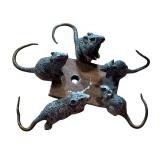 Antique Five Mice Cold Painted Bronze Miniature