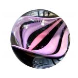 Handblown Art Glass Marble with Swirled Pink and Purple Design