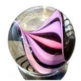 Handblown Art Glass Marble with Swirled Pink and Purple Design