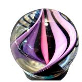Handblown Art Glass Marble with Swirled Pink and Purple Design