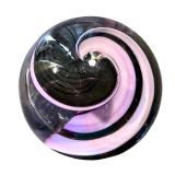 Handblown Art Glass Marble with Swirled Pink and Purple Design