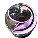Handblown Art Glass Marble with Swirled Pink and Purple Design
