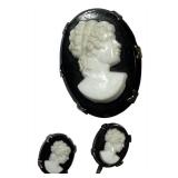 Vintage Cameo Brooch and Matching Earrings Set