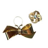 Vintage Gold-Tone Brooch Set with Bow and Round Design