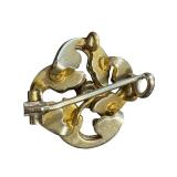 Vintage Gold-Tone Brooch Set with Bow and Round Design