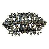 Vintage Ornate Bronze Brooch Pin - 3" x 1.6"