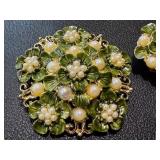 Vintage HOBE Floral Brooch and Earrings Set