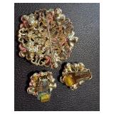 Vintage HOBE Floral Brooch and Earrings Set