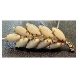 Vintage Gold Tone Crown Trifari Beaded Necklace and Brooches and Earrings