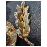 Vintage Gold Tone Crown Trifari Beaded Necklace and Brooches and Earrings