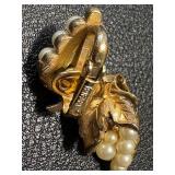 Vintage Crown Trifari Brooch and Earrings Sets with Faux Pearls