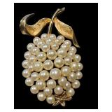 Vintage Crown Trifari Brooch and Earrings Sets with Faux Pearls