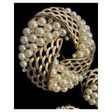 Vintage Crown Trifari Brooch and Earrings Sets with Faux Pearls