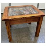 William Herrick Trout Stream End Table with Beveled Edge Glass Top by Big Sky Carvers / Big Sky Carvers Trout Table