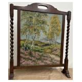 Antique Victorian Mahogany Fire Screen with Barley Twist Feature Supports with Hand-Sewn Tapestry