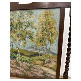 Antique Victorian Mahogany Fire Screen with Barley Twist Feature Supports with Hand-Sewn Tapestry