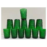 Vintage Anchor Hocking Forest Green Sandwich Glass Tumblers and Juice Glasses