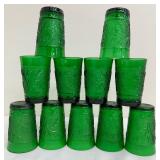 Vintage Anchor Hocking Forest Green Sandwich Glass Tumblers and Juice Glasses