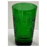 Vintage Anchor Hocking Forest Green Sandwich Glass Tumblers and Juice Glasses