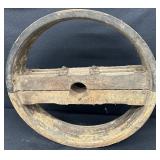 Primitive Wooden 30" Steampunk Mill Industrial Wood Pulley