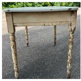 Vintage Metal Top Table with Rustic Wooden Legs