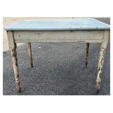 Vintage Metal Top Table with Rustic Wooden Legs