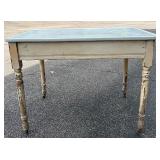 Vintage Metal Top Table with Rustic Wooden Legs