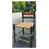 Antique Rosemaling Green Wooden Chair with Great Cane Seat