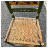 Antique Rosemaling Green Wooden Chair with Great Cane Seat