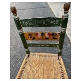 Antique Rosemaling Green Wooden Chair with Great Cane Seat