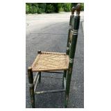 Antique Rosemaling Green Wooden Chair with Great Cane Seat