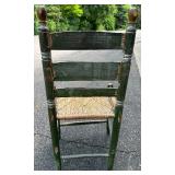 Antique Rosemaling Green Wooden Chair with Great Cane Seat