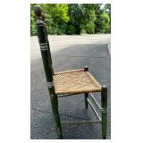 Antique Rosemaling Green Wooden Chair with Great Cane Seat