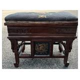 Antique Sewing Bench with Embroidered Seat and Storage