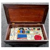 Antique Sewing Bench with Embroidered Seat and Storage