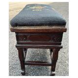 Antique Sewing Bench with Embroidered Seat and Storage