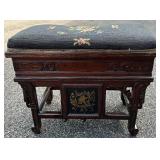 Antique Sewing Bench with Embroidered Seat and Storage